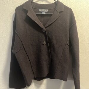 Vintage Herman Geist Sweater Women's Med Brown 100% Wool‎ Button Front Collared